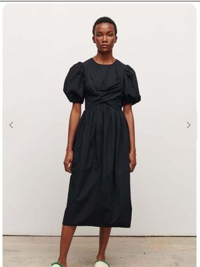 Jakke Black Puff-Sleeve Midi Dress